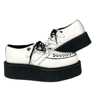 T.U.K. Mondo Creeper Platform Shoes Womens 7 White Black Leather Goth Punk